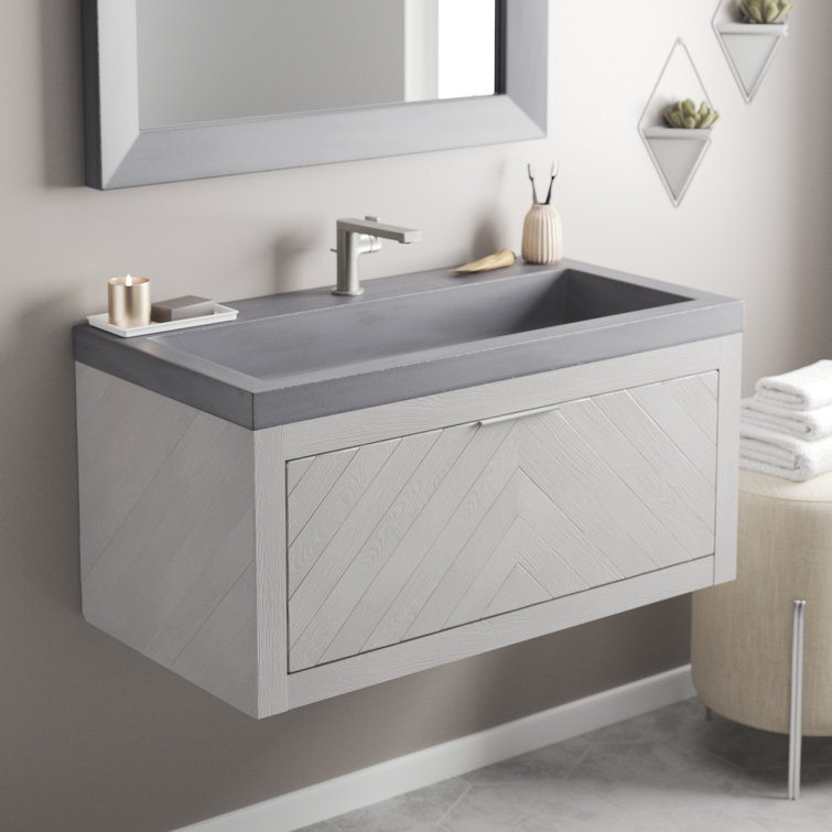 Artisan-Crafted Slate Trough 36" Concrete & Jute Fiber Bathroom Sink