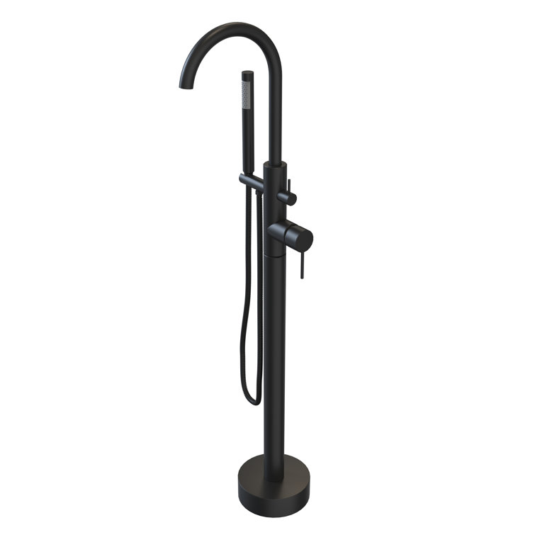 Matte Black Brass Freestanding Tub Filler with Handheld Shower