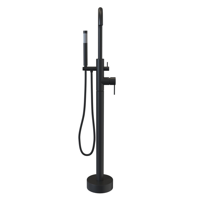 Matte Black Brass Freestanding Tub Filler with Handheld Shower