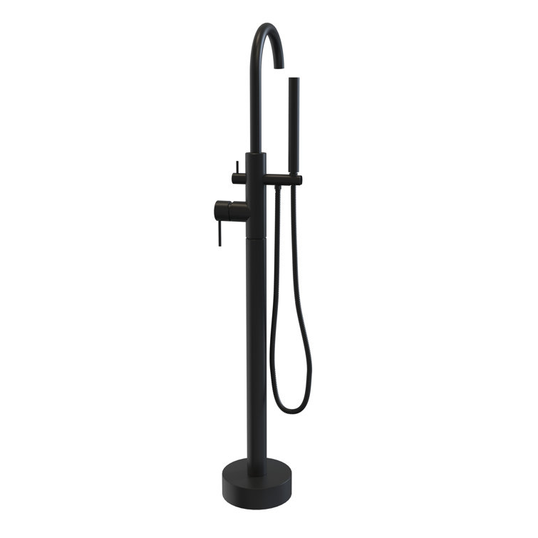 Matte Black Brass Freestanding Tub Filler with Handheld Shower