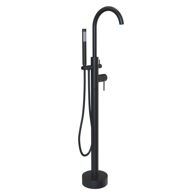 Matte Black Brass Freestanding Tub Filler with Handheld Shower