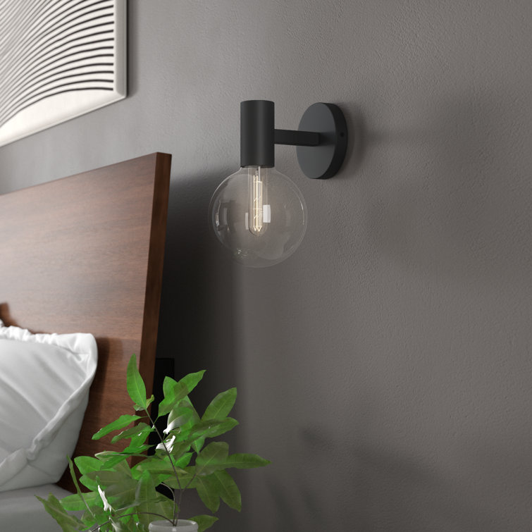 Matte Black Metal Globe Sconce with Clear Shade