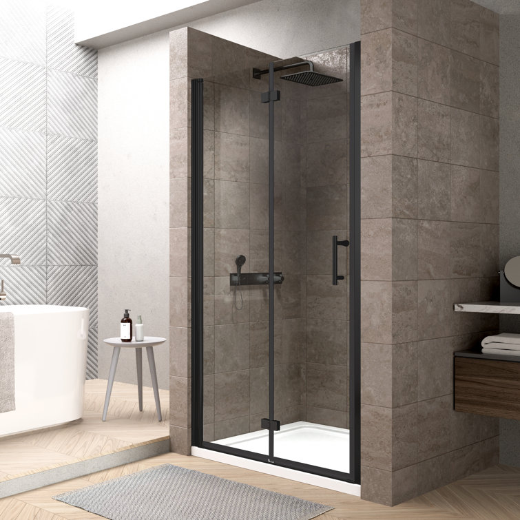34'' x 72'' Frameless Matte Black Tempered Glass Shower Door