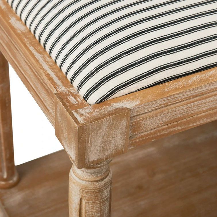 Distressed Natural Cottage-Style Upholstered Bench with Storage