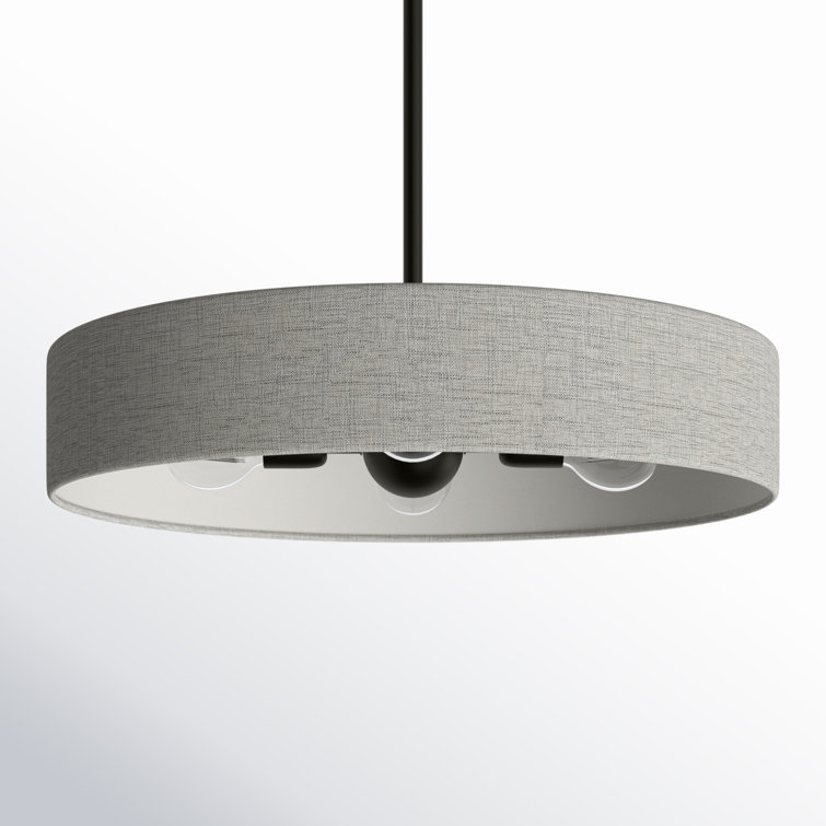 Black and Gray Metal Drum Chandelier with Fabric Shade