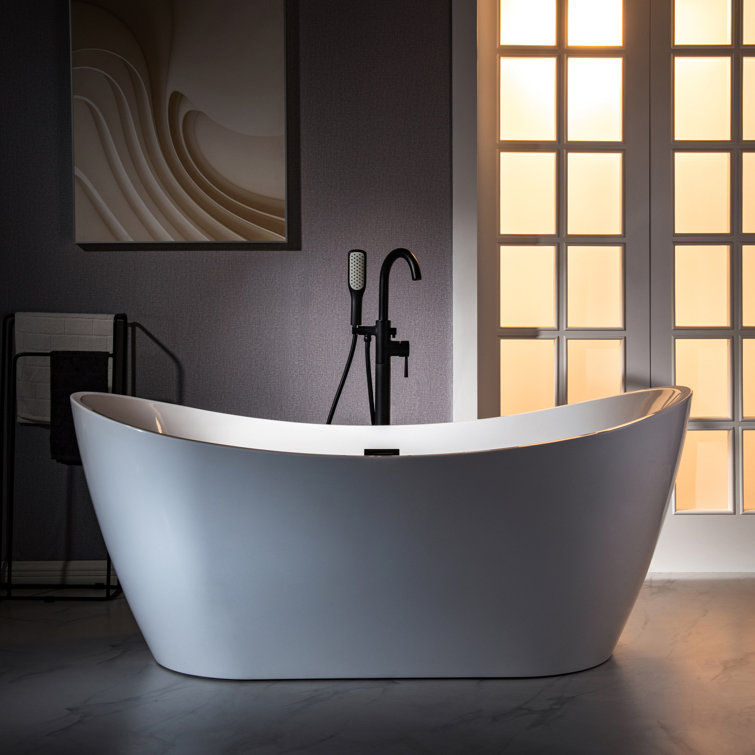 Matte Black Single Handle Floor Mounted Tub Faucet with Hand Shower