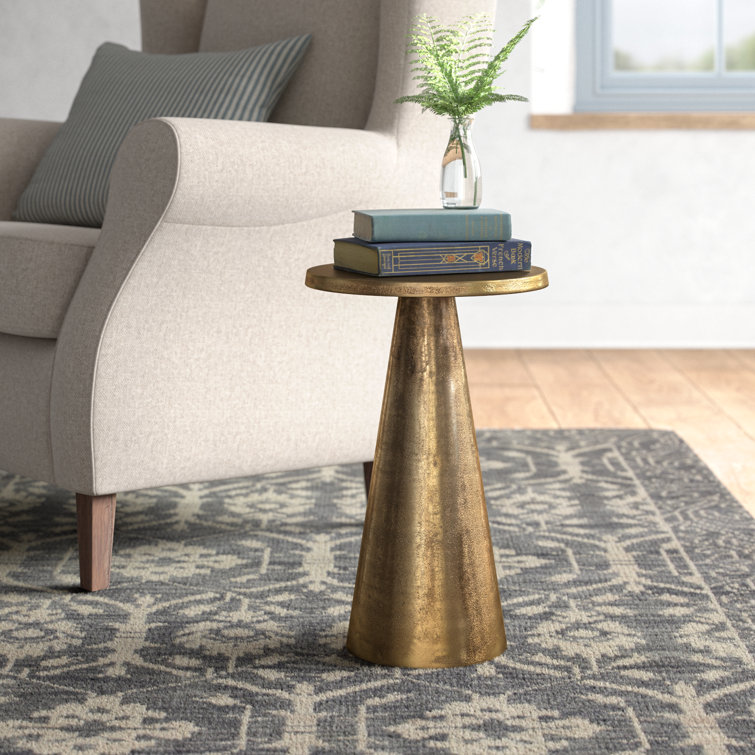 Antique Brass Aluminum Pedestal Accent Table