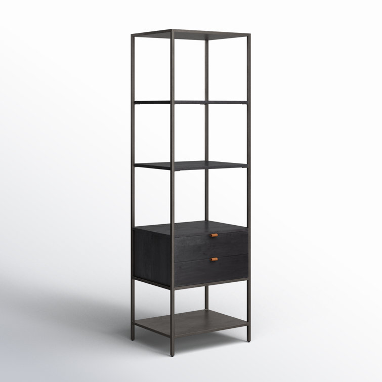 Contemporary Black Wash Poplar Bookshelf with Leather Pulls