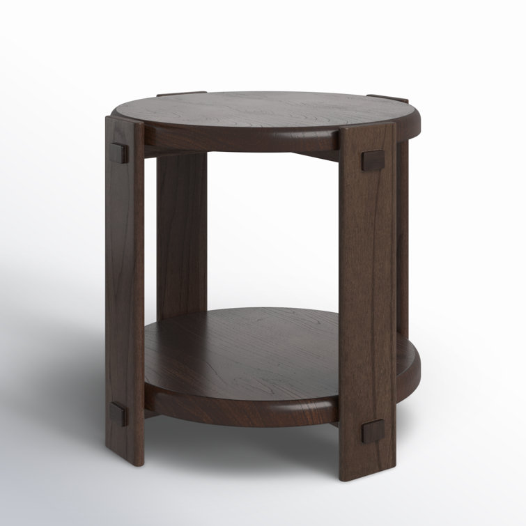 Round Dark Brown Two-Tier Wood End Table
