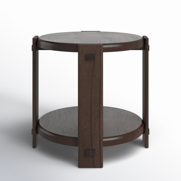 Round Dark Brown Two-Tier Wood End Table