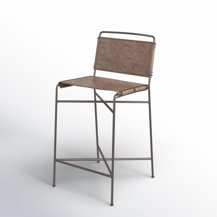 Distressed Brown Modern Counter Stool with Steel Tubing