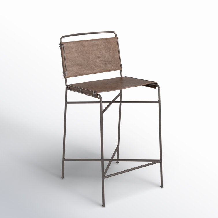 Distressed Brown Modern Counter Stool with Steel Tubing