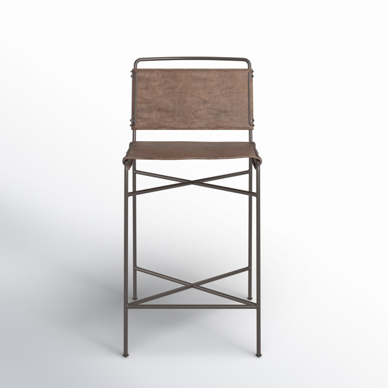 Distressed Brown Modern Counter Stool with Steel Tubing