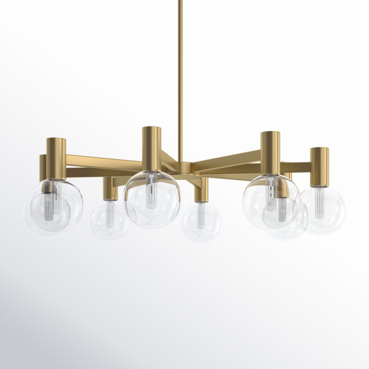 Wright 8-Light Warm Brass Chandelier with Clear Glass Shades