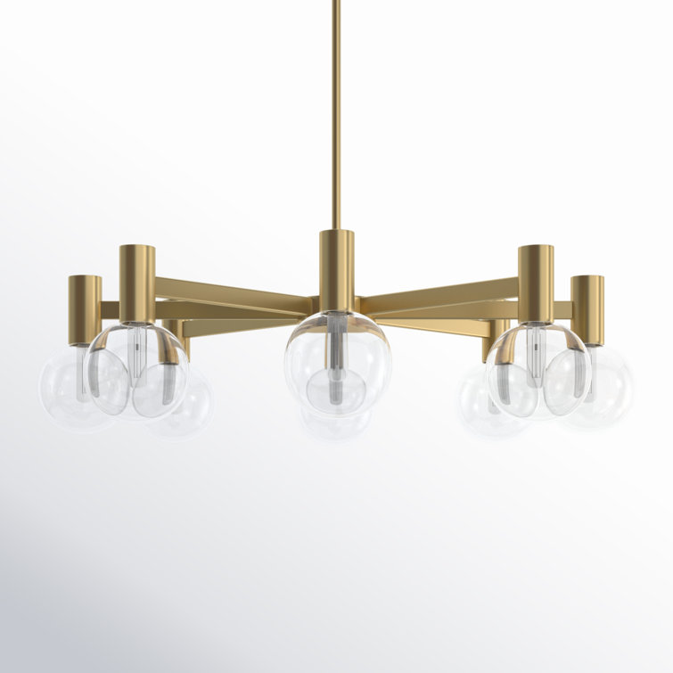 Wright 8-Light Warm Brass Chandelier with Clear Glass Shades