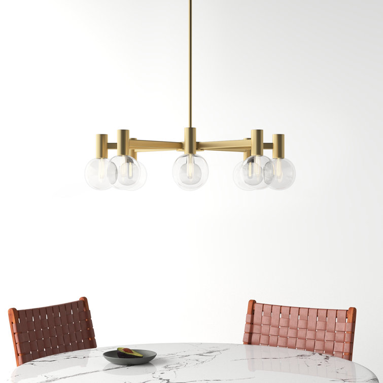 Wright 8-Light Warm Brass Chandelier with Clear Glass Shades