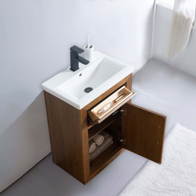 20'' Tan Freestanding Single Bathroom Vanity with Ceramic Top