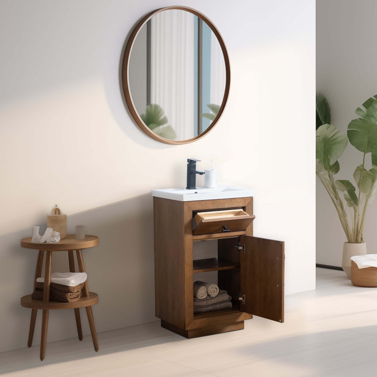20'' Tan Freestanding Single Bathroom Vanity with Ceramic Top