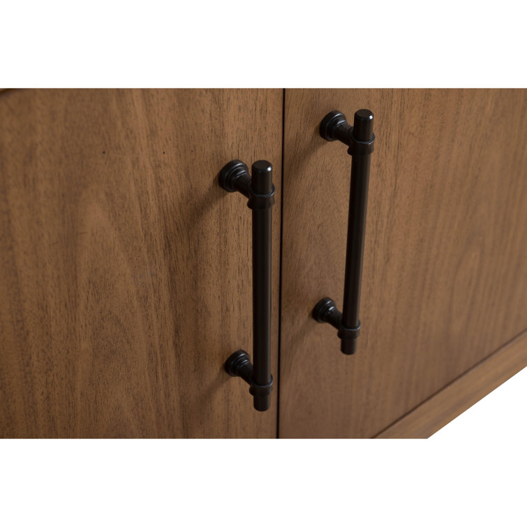 36" Tan Poplar Wood Bathroom Vanity with Black Limestone Top