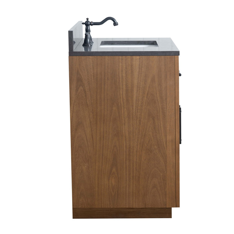 36" Tan Poplar Wood Bathroom Vanity with Black Limestone Top