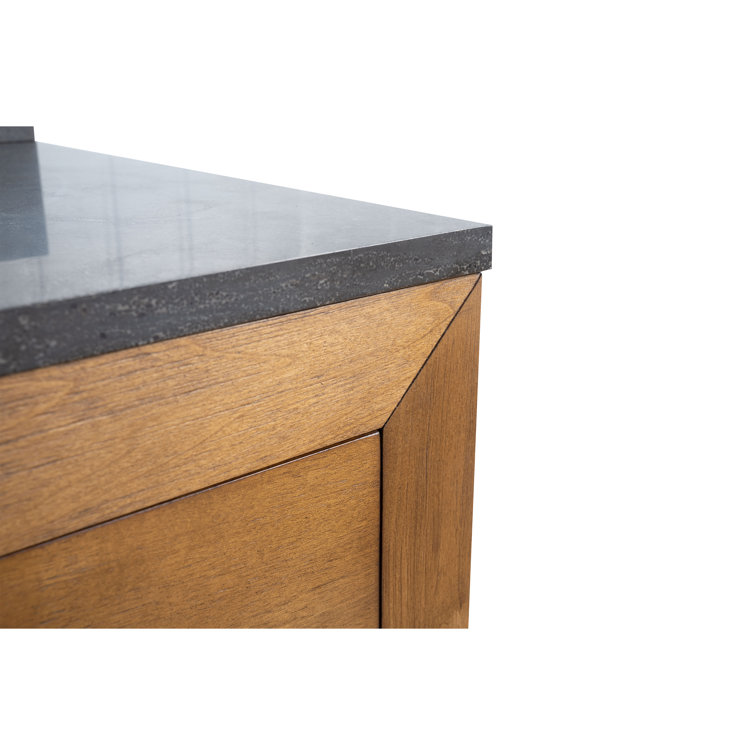 36" Tan Poplar Wood Bathroom Vanity with Black Limestone Top