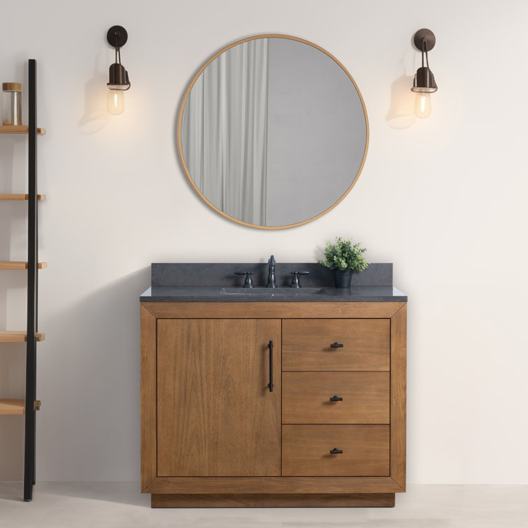 Tan 42" Single Bathroom Vanity with Black Limestone Top