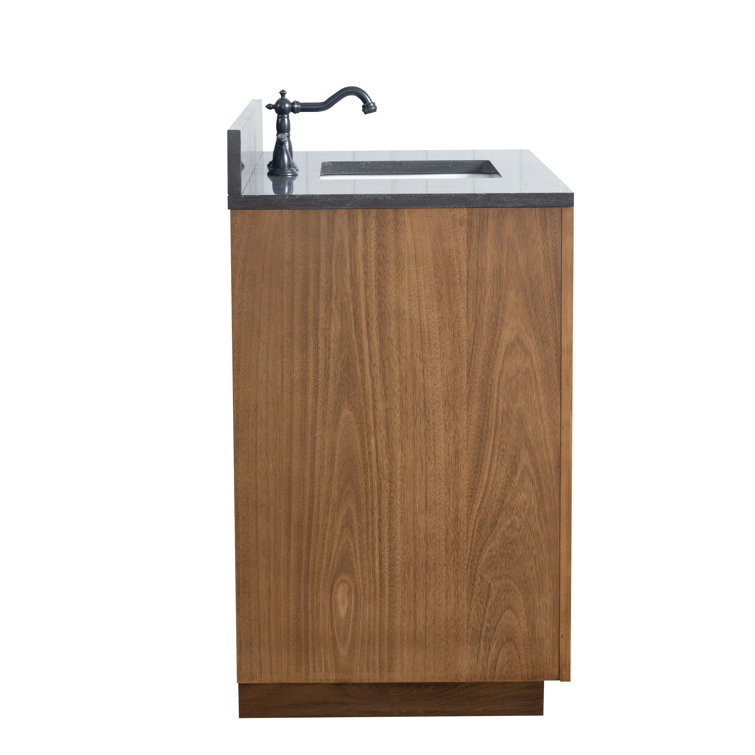 Tan 42" Single Bathroom Vanity with Black Limestone Top