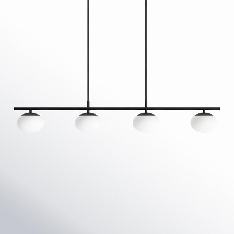 Lune Aged Iron 4-Light Linear Chandelier with Milk White Glass