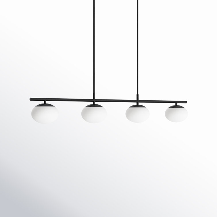 Lune Aged Iron 4-Light Linear Chandelier with Milk White Glass