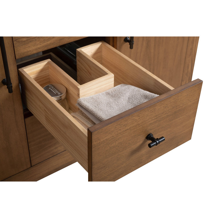 48" Tan Poplar Wood Bathroom Vanity with Black Limestone Top