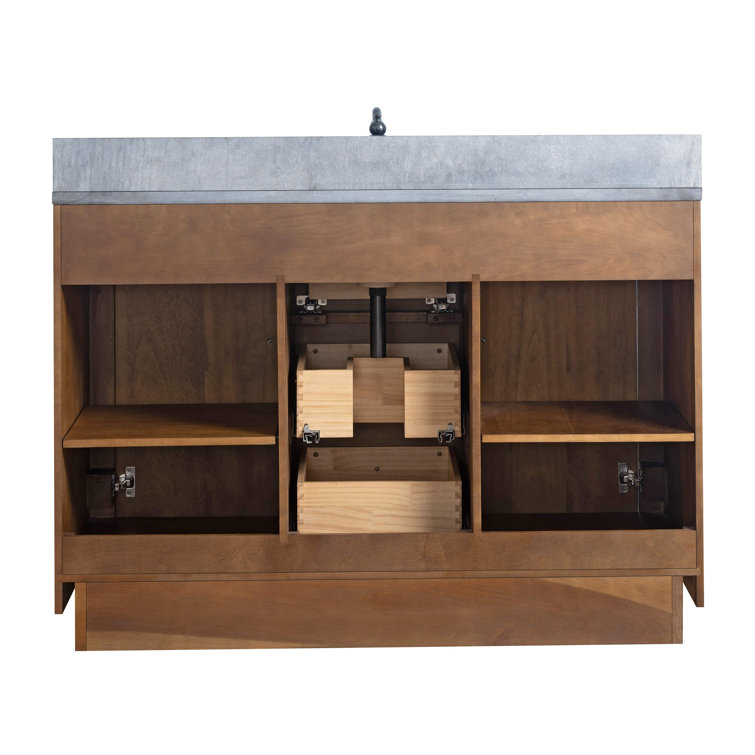 48" Tan Poplar Wood Bathroom Vanity with Black Limestone Top