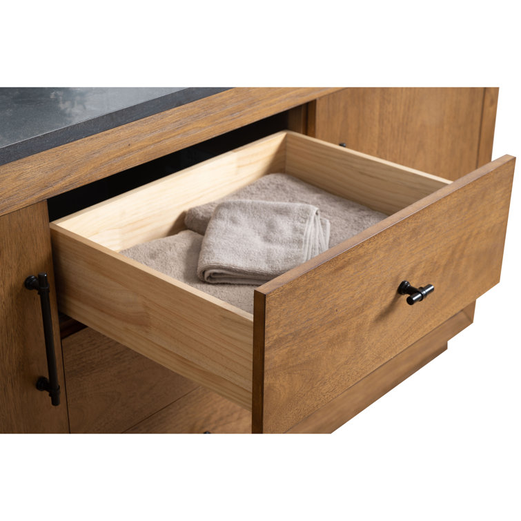 48" Tan Poplar Wood Bathroom Vanity with Black Limestone Top
