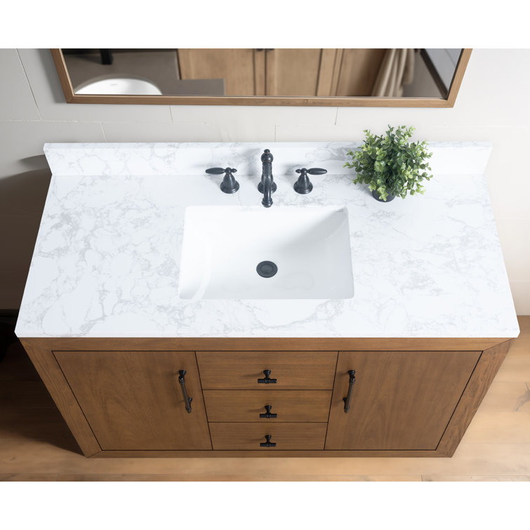 48'' Tan Poplar Wood Bathroom Vanity with Marble Top