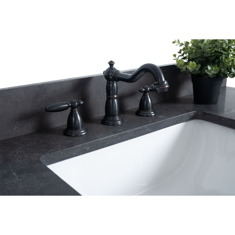 60" Tan Double Sink Bathroom Vanity with Black Limestone Top