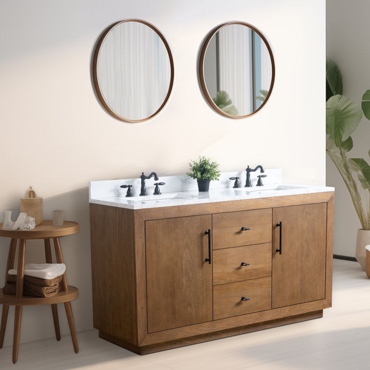 60" Double Sink Bathroom Vanity with Arabescato White Marble Top