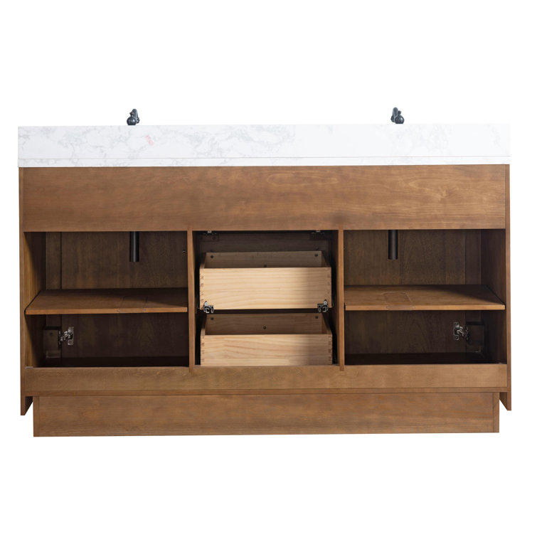 60" Double Sink Bathroom Vanity with Arabescato White Marble Top