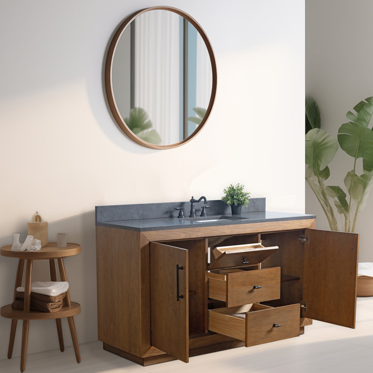 60" Single Bathroom Vanity Set with Black Limestone Top