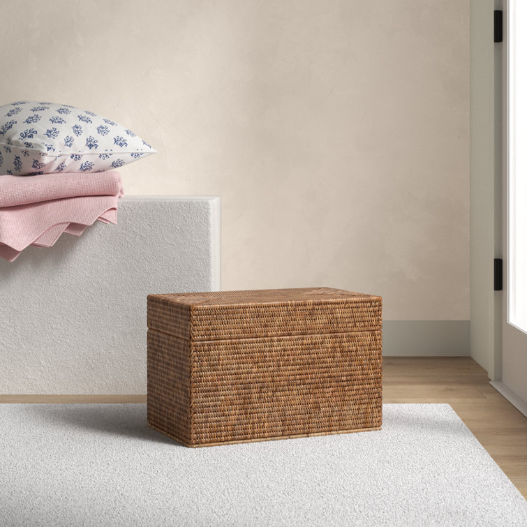 Honey Brown Hand-Woven Rattan Lift Lid Storage Trunk
