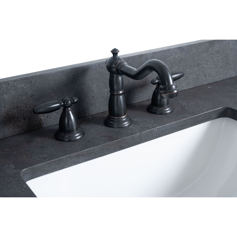 72" Tan and Black Limestone Double Sink Bathroom Vanity