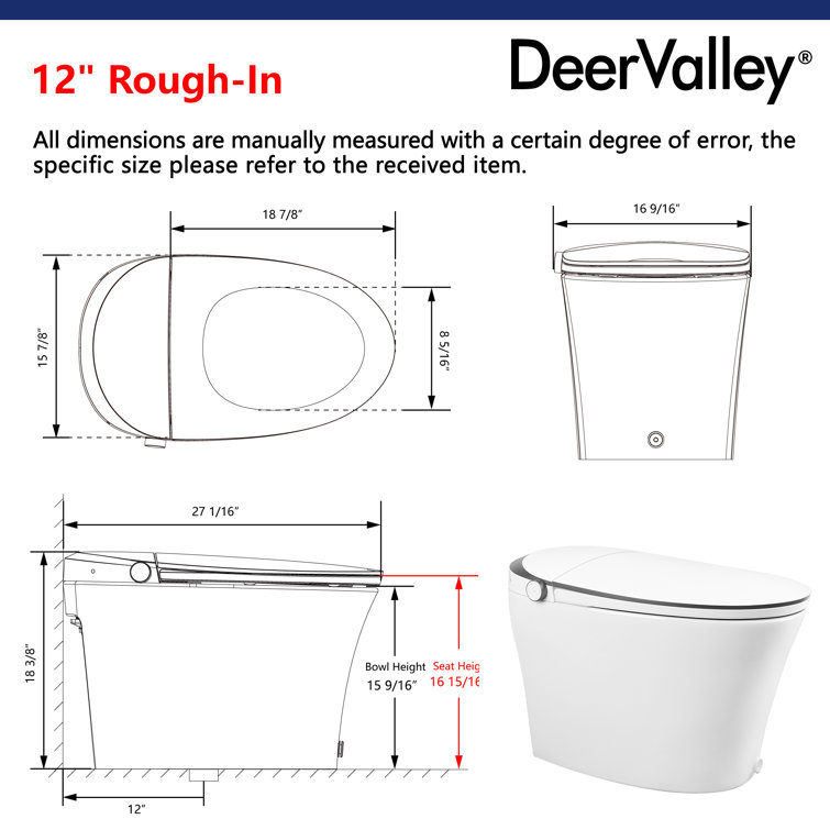 Elongated White High Efficiency Smart Bidet Toilet with Heated Seat