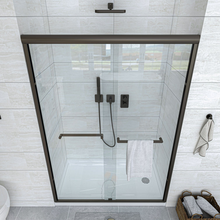 60'' Oil Rubbed Bronze Sliding Shower Door with Clear Glass