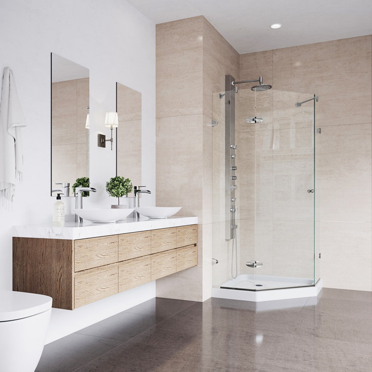 Verona 42'' Brushed Nickel Frameless Neo-Angle Shower Enclosure