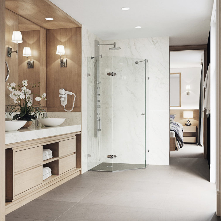 Verona 42" Frameless Neo-Angle Shower Enclosure with Brushed Nickel Hardware