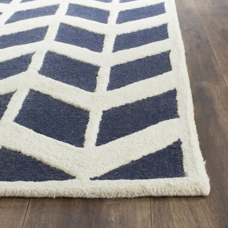 Navy and Ivory Hand-Tufted Wool Area Rug, 9' x 12'