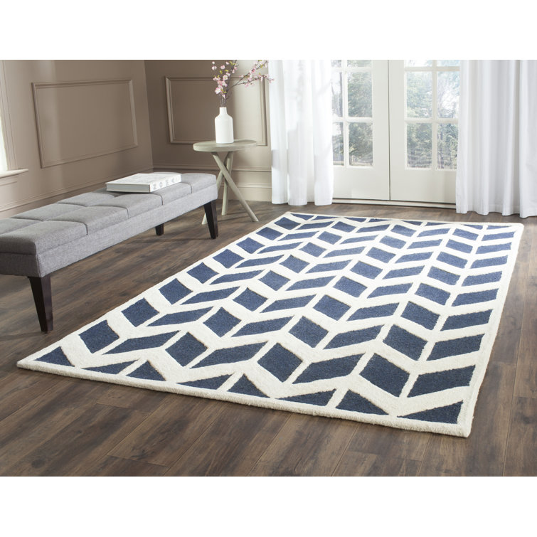 Navy and Ivory Hand-Tufted Wool Area Rug, 9' x 12'