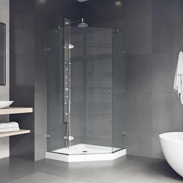 Verona 42'' Brushed Nickel Frameless Neo-Angle Shower Enclosure