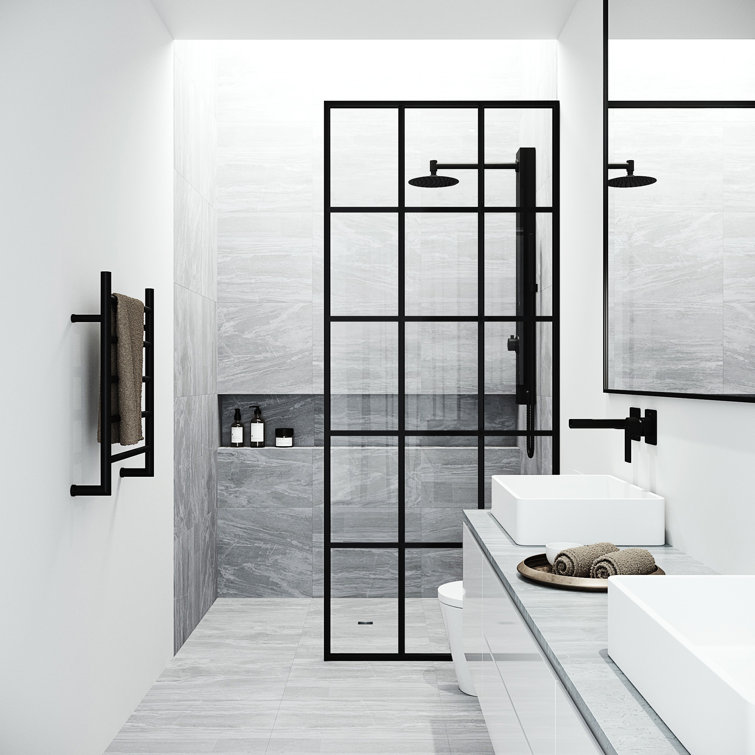 Mosaic 34" Matte Black Framed Shower Screen with Fluted Glass