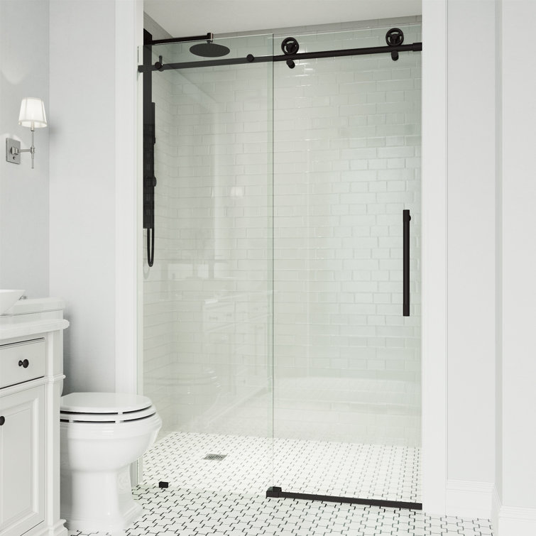 Cass 68" Frameless Sliding Shower Door with Matte Black Hardware