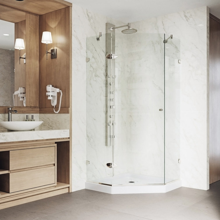 Verona 42'' Brushed Nickel Frameless Neo-Angle Shower Enclosure