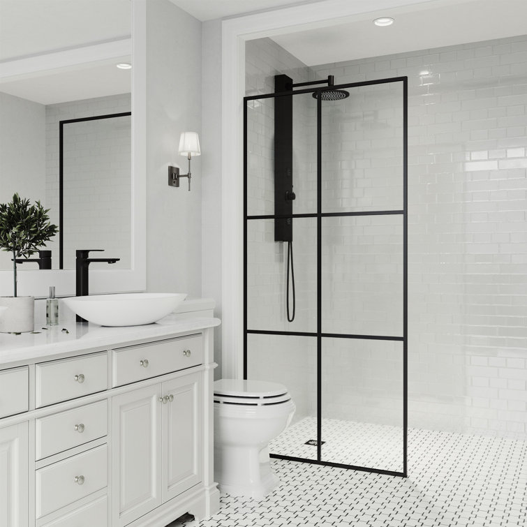 Ventana 34" W x 74" H Matte Black Framed Shower Screen